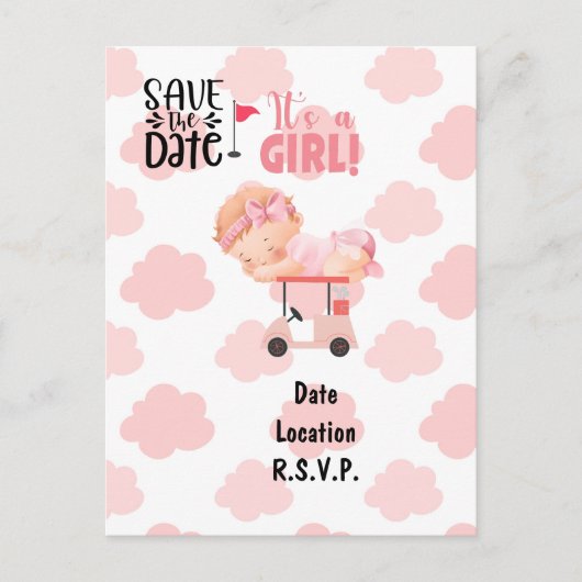 ゴルフの赤ちゃんシャワー赤ちゃん女の子ゴルファーのピンクをテーマにした ポストカード (正面)