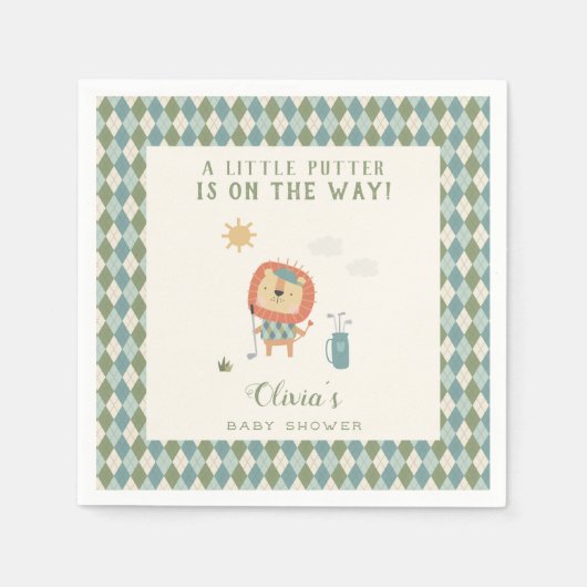 ゴルフの赤ちゃん歓迎会用ミニパターゴルフ ナプキン アーガイル柄のプレッピーなデザイン スタンダードカクテルナプキン (正面)
