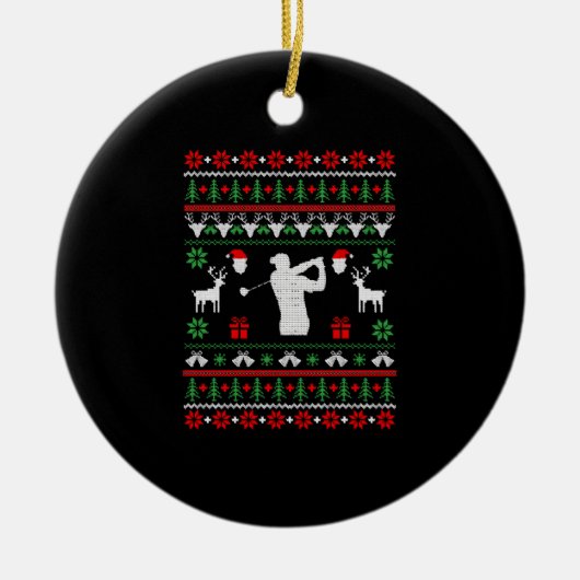 ゴルフの醜いクリスマスセーター セラミックオーナメント (正面)