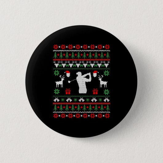 ゴルフの醜いクリスマスセーター 缶バッジ (正面)