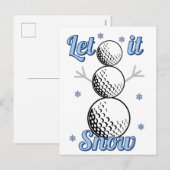 ゴルフの雪だるま 雪が降りますように シーズンポストカード (正面/裏面)