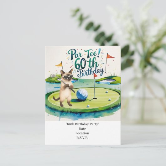 ゴルフの60番目の誕生日でティーにゴルフボール ポストカード (スタンド正面)