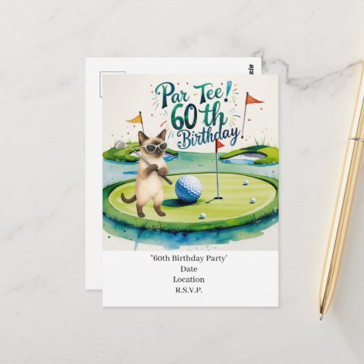 ゴルフの60番目の誕生日でティーにゴルフボール ポストカード (正面/裏面インサイチュ)