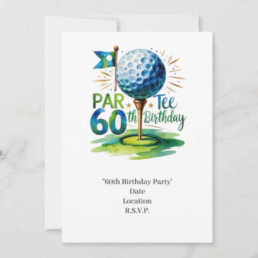 ゴルフの60番目の誕生日でティーにゴルフボール 招待状 (正面)