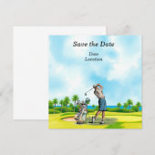 ゴルフのSave the Dateパーティー ゴルファーと一緒に 招待状 (正面/裏面)