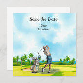 ゴルフのSave the Dateパーティー ゴルファー付き 招待状 (正面/裏面)