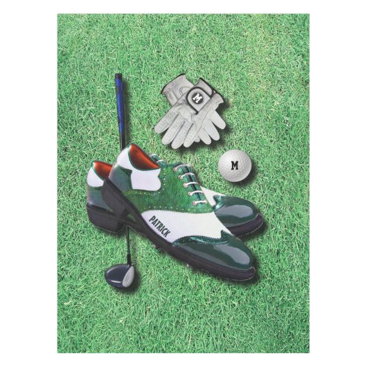 ゴルフはあなたの名前の球の手袋クラブ運転者に蹄鉄を打ちます テーブルクロス (正面)