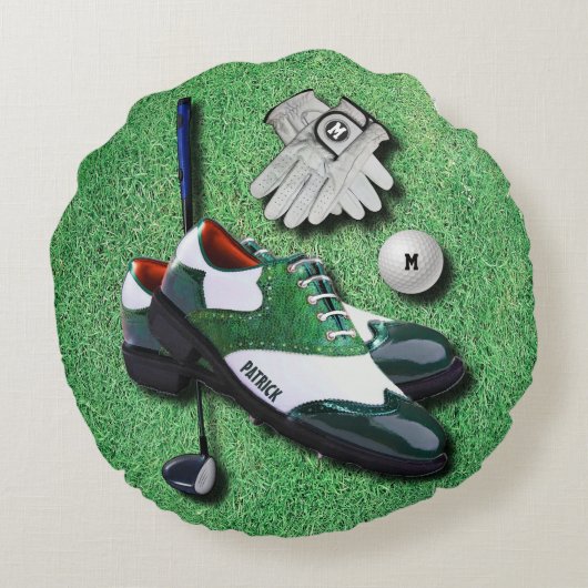 ゴルフはあなたの名前の球の手袋クラブ運転者に蹄鉄を打ちます ラウンドクッション (裏面)