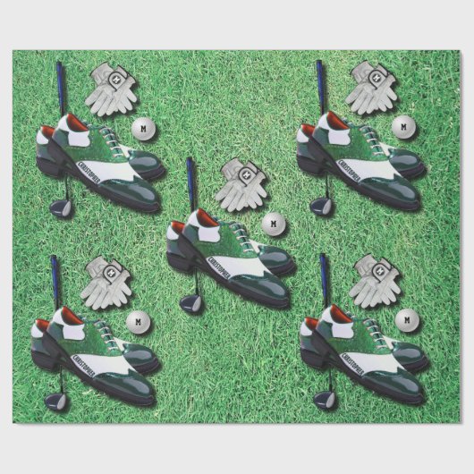 ゴルフはあなたの名前の球の手袋クラブ運転者に蹄鉄を打ちます ラッピングペーパー (フラット)