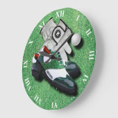 ゴルフはあなたの名前の緑の球そして手袋に蹄鉄を打ちます ラージ壁時計 (傾斜)