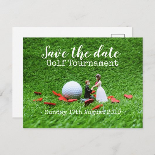 ゴルフはゴルフ大会の日付を保存結婚する 案内ポストカード (正面/裏面)