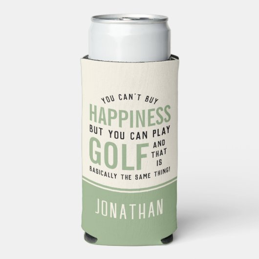ゴルフはハピネスおもしろいゴルフ愛好家ギフト スリム缶クーラー (Seltzer正面)