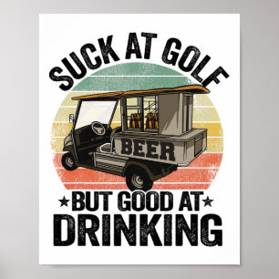 ゴルフは下手だけどビールは美味しく飲める カートのデザインTシャツ 面白い ポスター