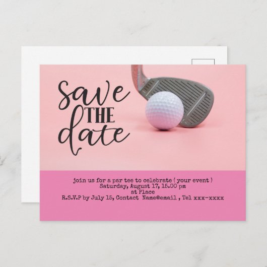 ゴルフは女性ピンクのためのゴルフボールで日付を保存 ポストカード (正面/裏面)