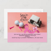 ゴルフは日付を保存Breast Cancer認識度ピンク ポストカード (正面/裏面)