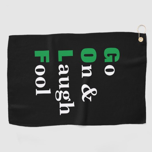 ゴルフは笑い愚か者の黒に行おもしろいく ゴルフタオル (横)