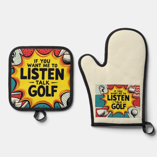 ゴルフもしギフトを聞話せ 鍋つかみ&鍋敷きセット (正面)