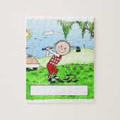 ゴルフをします、男性のパーソナライズでフレンドリーなフォークの漫画 ジグソーパズル (縦)