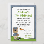 ゴルフをするくまの子供の誕生日のパーティの招待状 招待状 (正面)