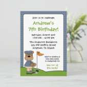ゴルフをするくまの子供の誕生日のパーティの招待状 招待状 (スタンド正面)
