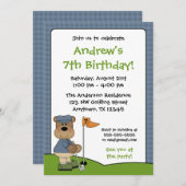 ゴルフをするくまの子供の誕生日のパーティの招待状 招待状 (正面/裏面)