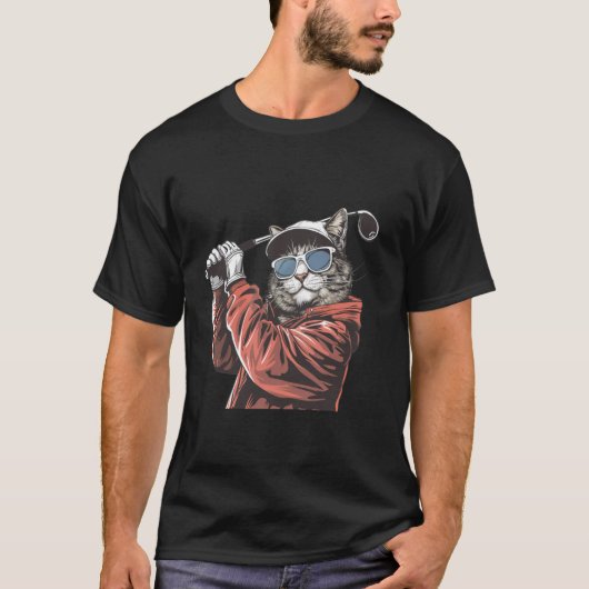 ゴルフをするクールな猫 - ゴルフ好きゴルファー Tシャツ (正面)