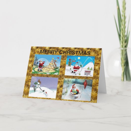 ゴルフをするサンタのクリスマスカード シーズンカード (正面)
