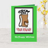 ゴルフをする誕生日カード、ゴルフバッグ カード (黄色い花)