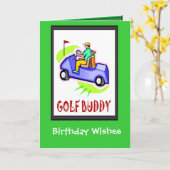 ゴルフをする誕生日カード、ゴルフ乳母車 カード (黄色い花)