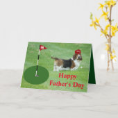 ゴルフをテーマにしたお父さんのデイカードとカワイトバセットハウンド カード (黄色い花)