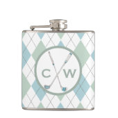 ゴルフをテーマにしたアーガイルモノグラパーソナライズされたム フラスク (正面)