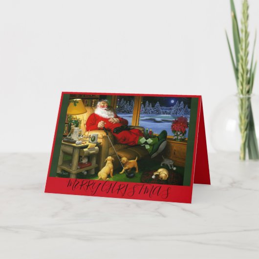 ゴルフをテーマにしたクリスマスカードにサンタ カード (正面)