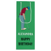 ゴルフをテーマにしたグリーン ワインギフトバッグ (正面)