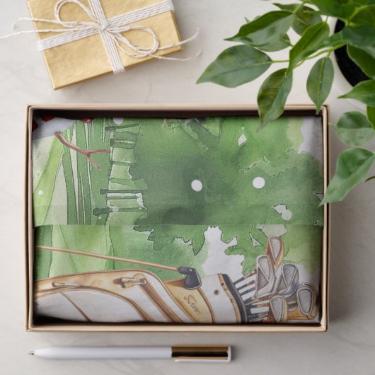 ゴルフをテーマにしたゴルファーのクリスマスプレゼントを持つ雪だるま 薄葉紙 (ギフト)