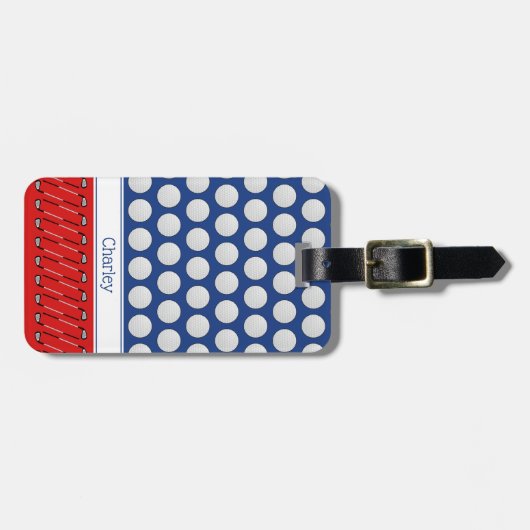 ゴルフをテーマにしたパターン名前をカスタムするネイビー ラゲッジタグ (正面横)