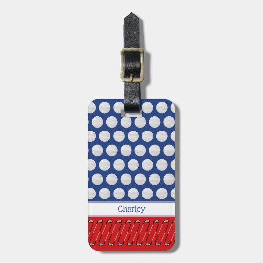 ゴルフをテーマにしたパターン名前をカスタムするネイビー ラゲッジタグ (正面縦)