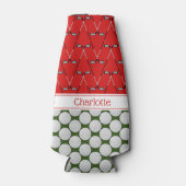 ゴルフをテーマにしたパターン名前をカスタムするレッド・グリーン ボトルクーラー (正面)