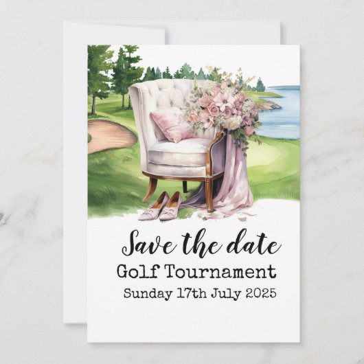 ゴルフをテーマにしたブライダルシャワーの招待状 – Fore 招待状 (正面)