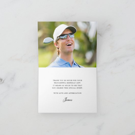 ゴルフをテーマにした写真付き21歳の誕生日 サンキューカード (内部)