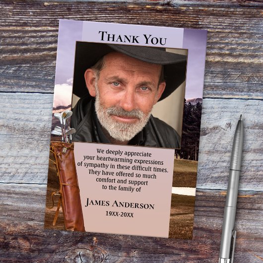 ゴルフをテーマにした悔やみや弔慰葬儀フォトサンキューカード サンキューカード