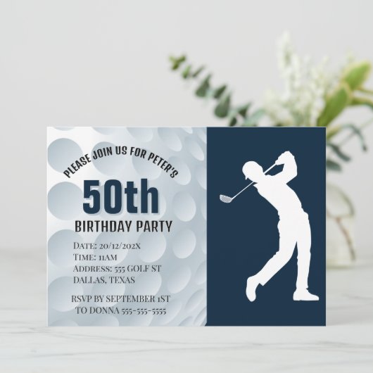 ゴルフをテーマにした誕生祝い 招待状 (スタンド正面)