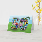 ゴルフをテーマにした50回目の誕生日おめでとうデザイン カード (黄色い花)