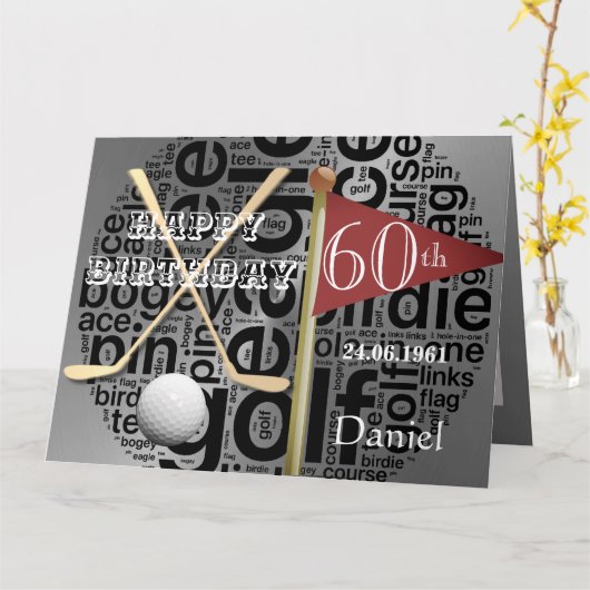 ゴルフをテーマにした60歳の誕生日カード カード (黄色い花)