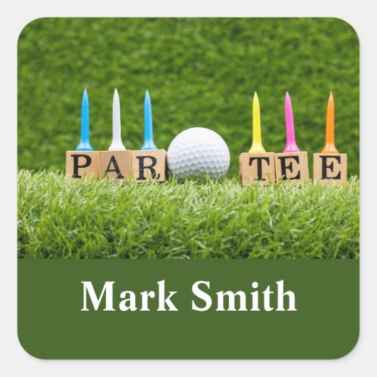 ゴルフをテーマにしたLet's Par tee for golfパーティー スクエアシール (正面)