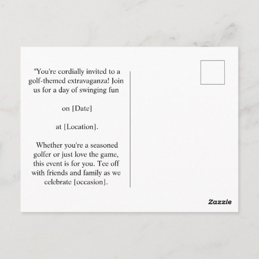 ゴルフをテーマにしたLet's Par tee for golfパーティー ポストカード (裏面)