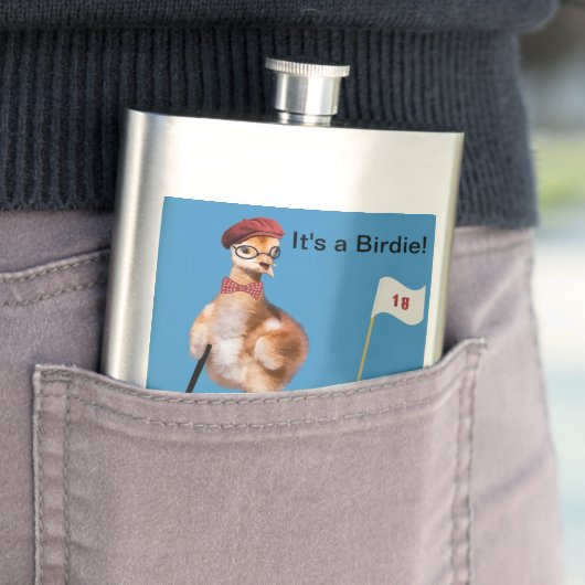 ゴルフを遊んでいるユーモアのあるな鳥 フラスク (インサイチュ)
