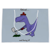 ゴルフを遊んでいるTrexの退職したな恐竜 ラージペーパーバッグ (正面)