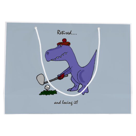 ゴルフを遊んでいるTrexの退職したな恐竜 ラージペーパーバッグ (裏面)