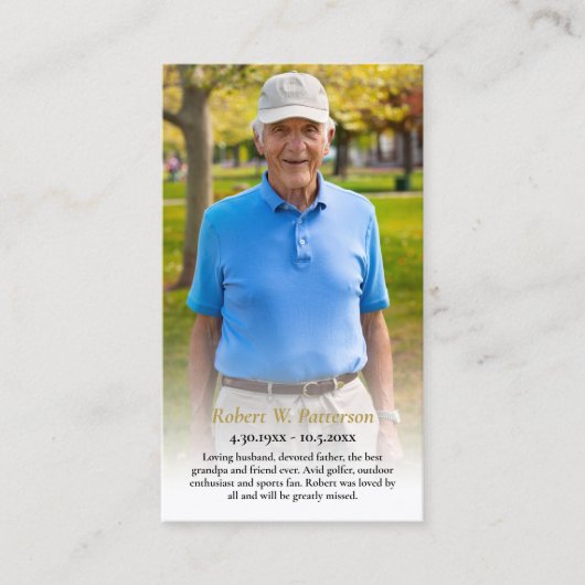 ゴルファシンプルー写真葬儀記念祈りの言葉カード 名刺 (正面)