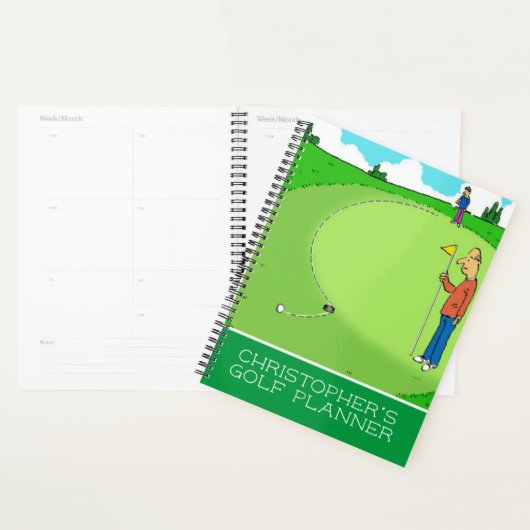 ゴルファーおもしろいの漫画イラストレーション。 プランナー手帳 (ディスプレー)